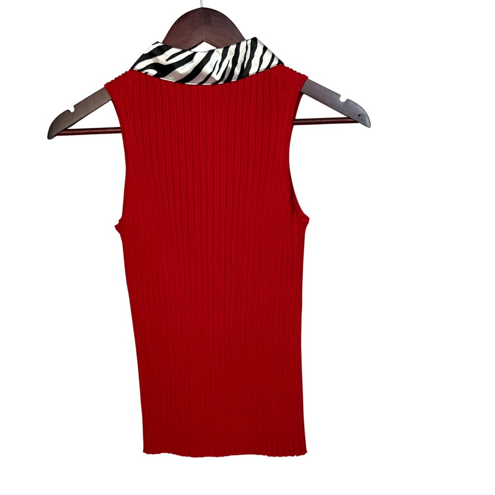 Y2K Belldini Ribbed Zip Top‎ Women's Small Red Zebra Collar Rhinestone - Picture 5 of 7